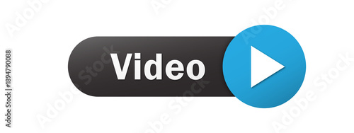 VIDEO blue and black button with play symbol on transparent background