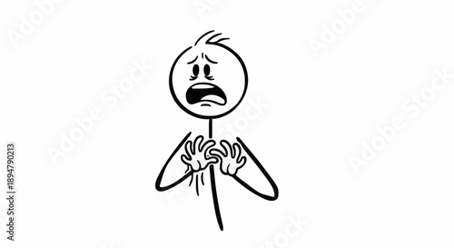 Scared Stick Figure Expressing Fear and Anxiety.