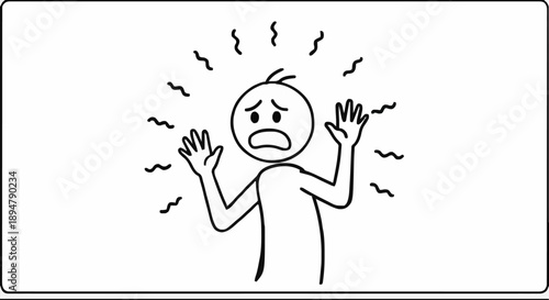 Scared Stick Figure Person Expressing Fear and Anxiety.