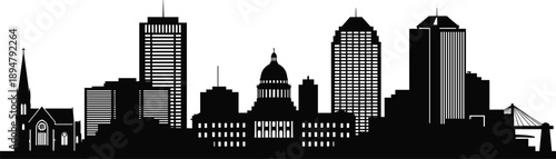 City skyline silhouette vector illustration with urban buildings and landmarks