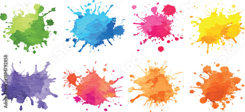 Konstfotografi Collection of abstract watercolor paint splatters on a white background