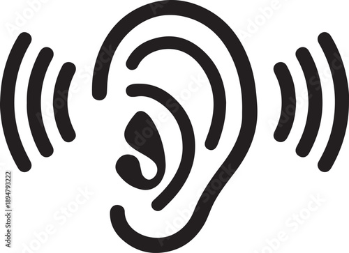 Outline style icon representing a human ear for listening.