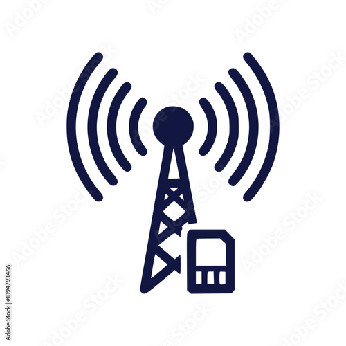 High-Speed Mobile Cell Tower Signal Transmission Network and SIM Card Vector Icon