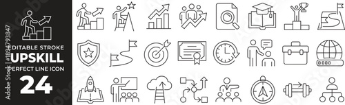 Business Team and Organization Line Icons Set Featuring People, Leadership, Teamwork, Office Structure, Management, Strategy, Partnership and Corporate Growth Thin Vector Illustration