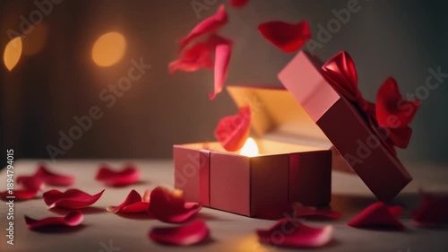 Gift box opening with soft warm light