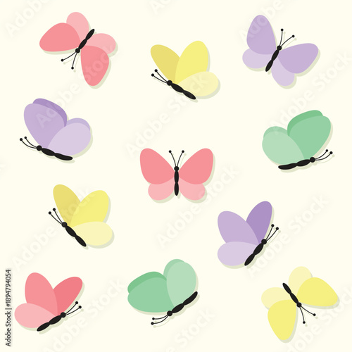Set of small colourful butterflies. Insect vector illustration.