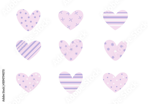 set of heart shaped graphic pattern elements on background