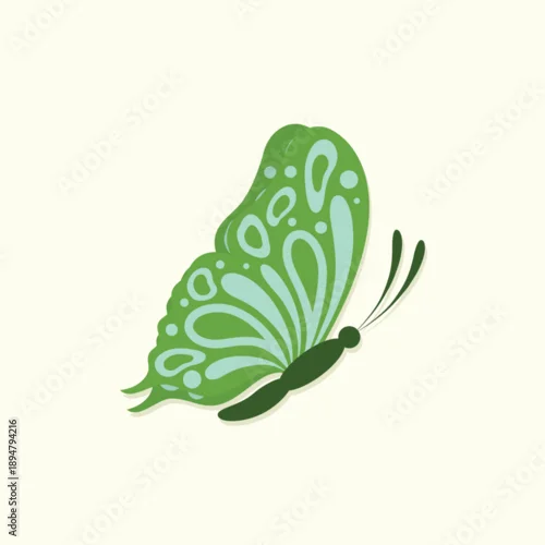Naklejka Beautiful green butterfly. Insect vector illustration.