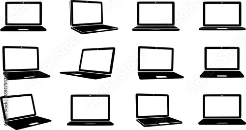 laptop vector sign isolated transparent screen simple silhouette led type business digital technology