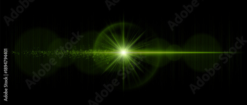 Optical lens flare with bright central light, soft reflections, and glowing dust particles. Perfect for overlays, sci-fi effects, and luminous digital visuals.