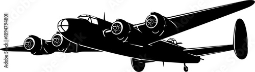 Silhouette of a World War II Era Bomber Airplane with Radial Engines