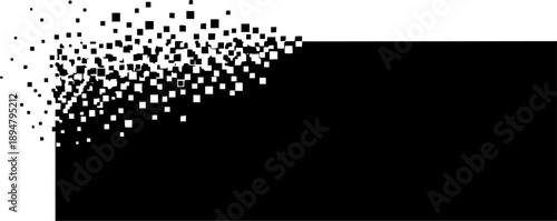 Black rectangular shape dissolving into scattered pixels