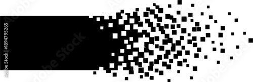 Black rectangular shape dissolving into scattered pixels