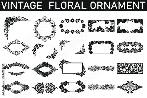Classic vintage floral silhouette design featuring elegant botanical elements and timeless ornament style