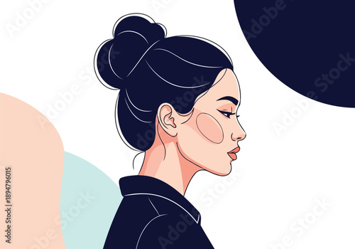 Minimalist woman profile vector illustration with dark hair bun art