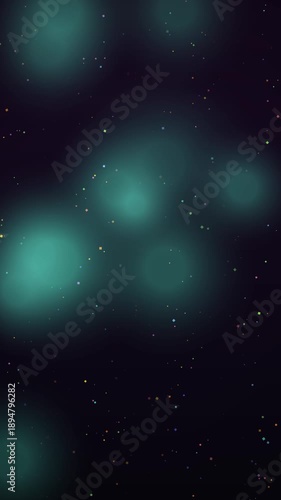 Abstract green circles and dots create a dynamic, futuristic background