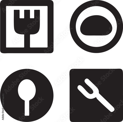 Culinary Emblems: A collection of simple, yet effective icons showcases the core elements of dining and sustenance. 