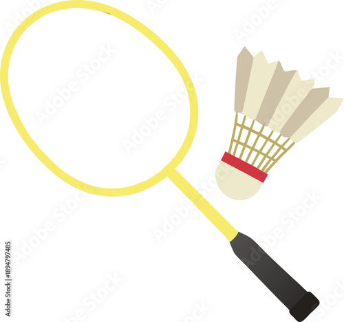 Badminton shuttlecock and racket isolated on transparent background