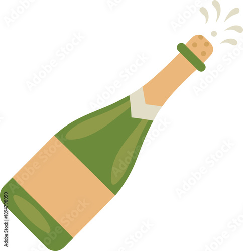 Green champagne bottle popping cork celebration isolated