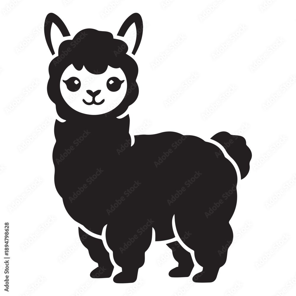 Obraz premium Cute Cartoon Alpaca Shadow Vector