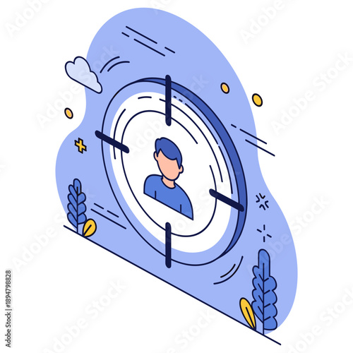 Cartoon style image of person in crosshairs with nature elements