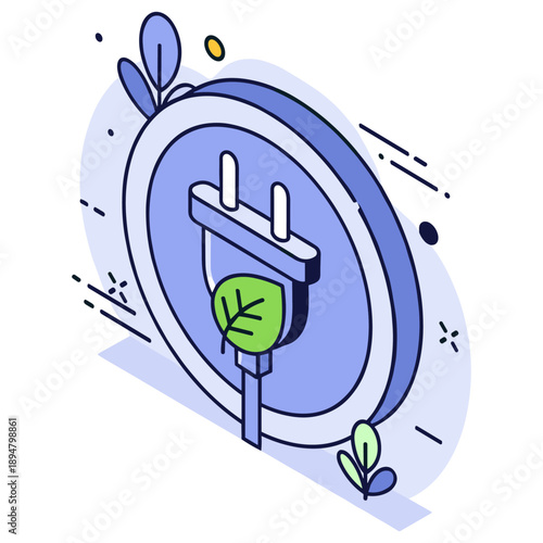 Eco-friendly energy concept: leafy electrical plug in minimalist design