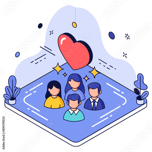 Diverse teamwork and communication concept illustration with heart symbol