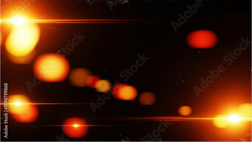 Vibrant orange lights scattered across a dark space creating an energetic atmosphere from a dynamic viewpoint
