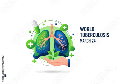 World tuberculosis day illustration with lungs and medical symbols