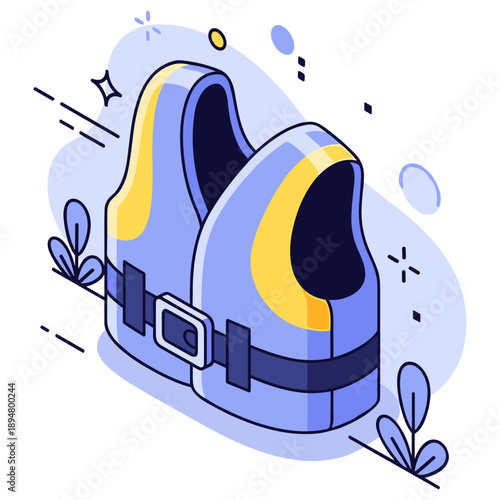 Colorful cartoon life jacket illustration with abstract elements