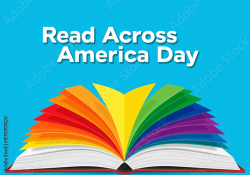 Read across america day celebration with open rainbow book