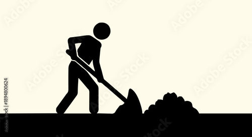 Silhouette of a person digging with a shovel.