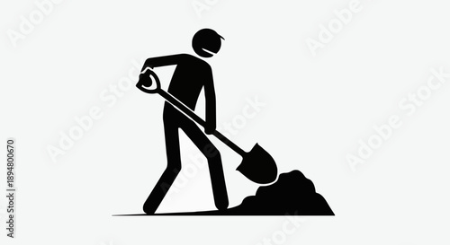 Silhouette of a person digging with a shovel.