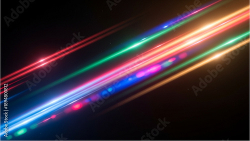 Vibrant streaks of light moving diagonally across a dark background in a dynamic digital illustration