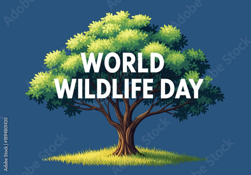 Illustration for world wildlife day featuring a lush green tree