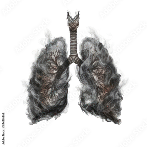 Medical Illustration Of Human Lungs Filled With Toxic Black Smoke