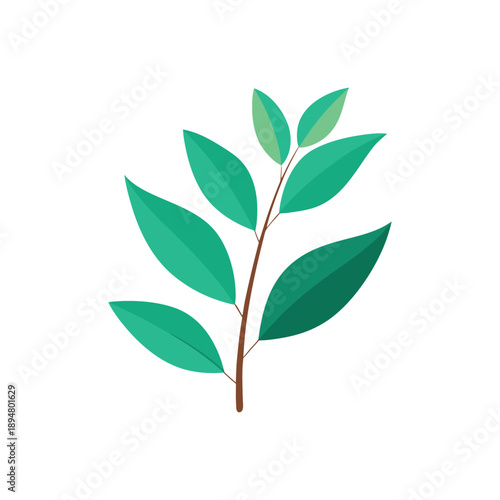 Wallpaper Mural Minimal flat illustration of a green leafy plant branch Torontodigital.ca
