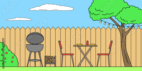 Backyard bbq garden party graphic color sketch illustration vector