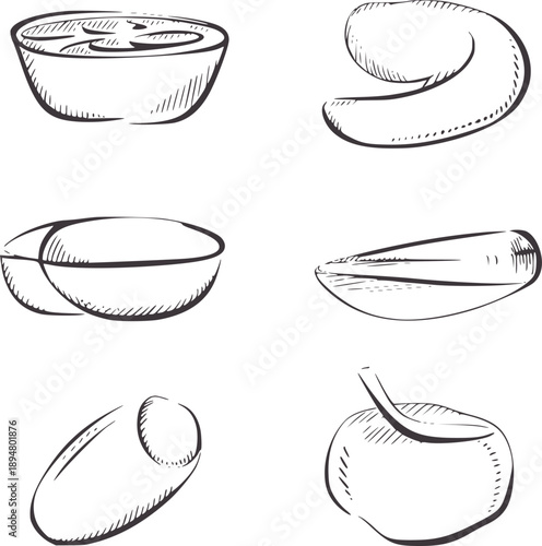 Minimalist black and of abstract topological shapes and bowls