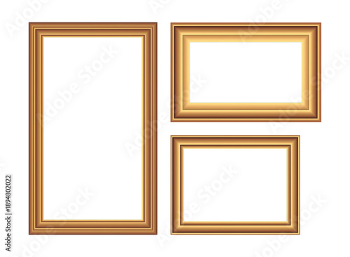 Golden Photo Frame Set Collection Isolated on White Background 