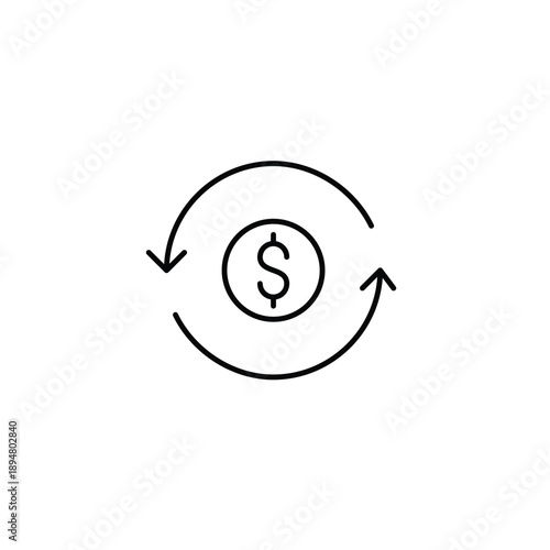 Dollar in renew arrows. Cash back, money investment and subscription renewal. Pixel perfect, editable stroke vector icon