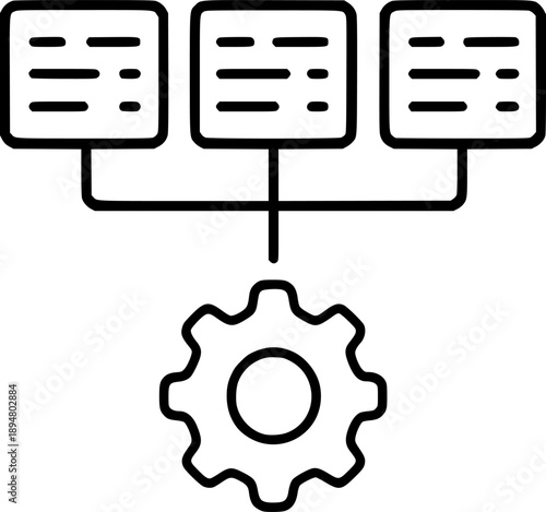 Workflow Management System Icon, Process Control with Multiple Panels and Central Gear Concept