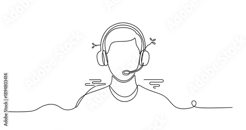 One-line drawing of a male customer service representative with headset, no editable stroke