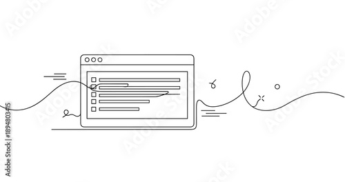 Minimalistic line art of web browser with creative doodles and checkboxes, no editable stroke