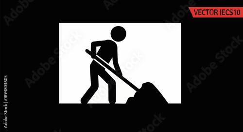 Silhouette of a person digging with a shovel.