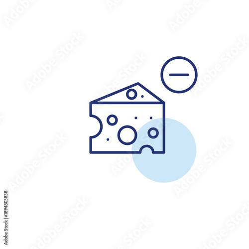 Cheese block and minus. Remove ingredients from order. Pixel perfect, editable stroke vector icon