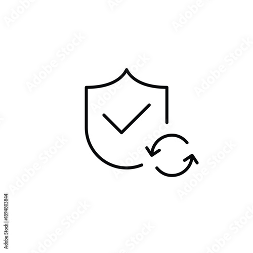 Shield with checkmark and renew arrows. Security update, protection refresh, verification renewal. Pixel perfect, editable stroke vector icon