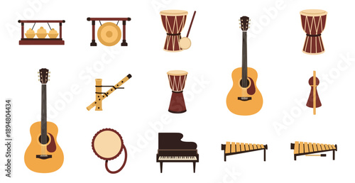 Collection of musical instruments illustrations for design and media
