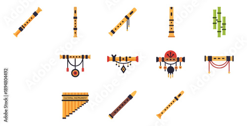 Collection of musical wind instruments vector illustrations