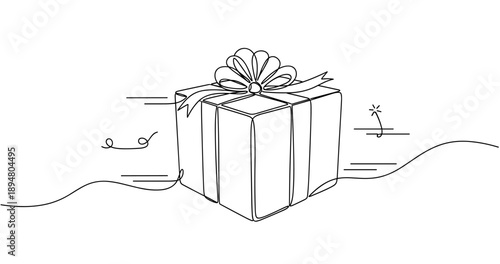 Elegant line art of gift box with ribbon and bow for celebrations. No editable strokes